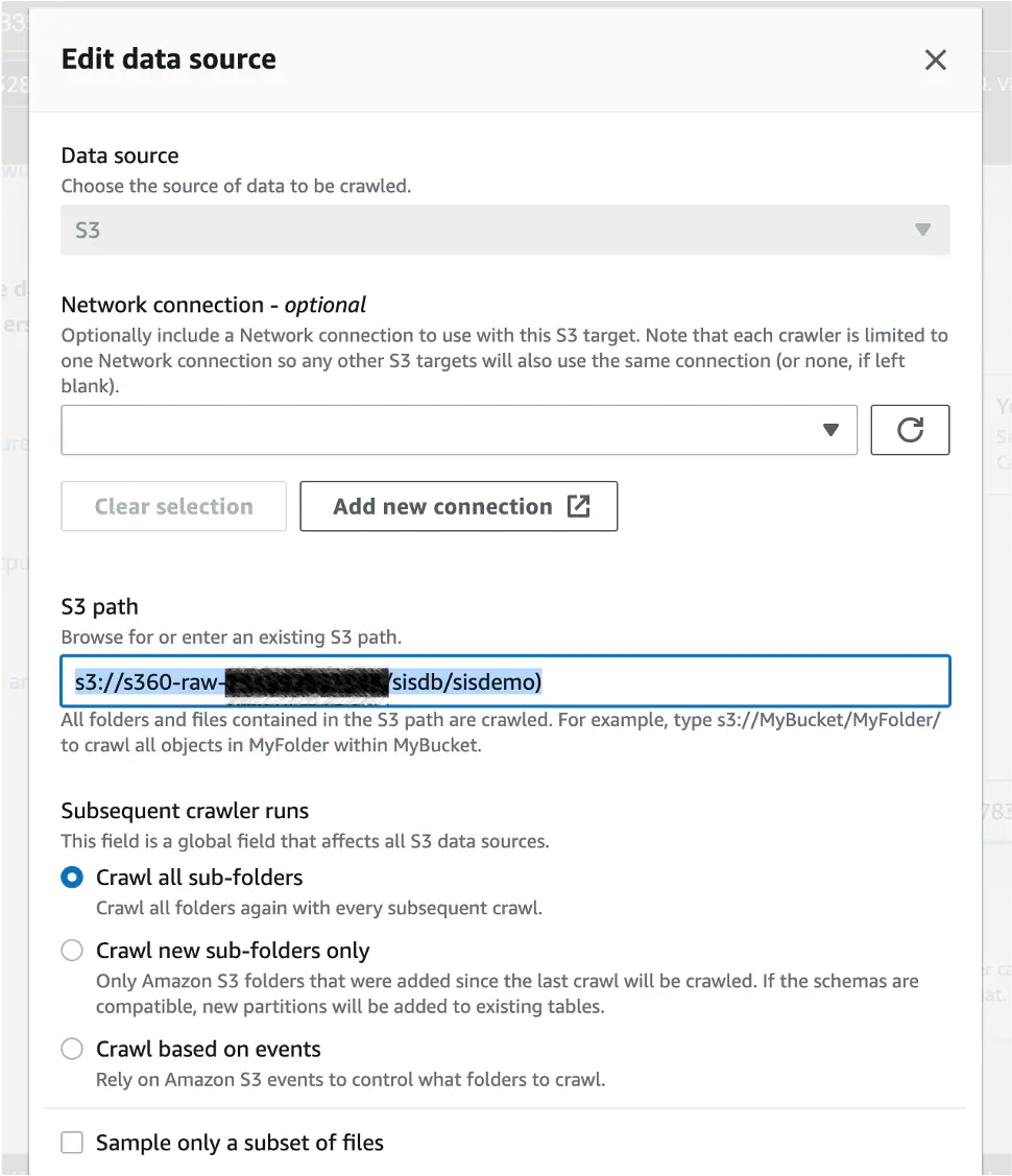 glue crawler data connection